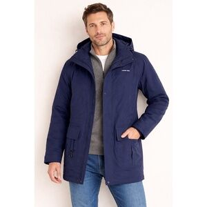 Land's End Men's Blue Jacket Parka Coat Size Medium zipper hood pockets lined